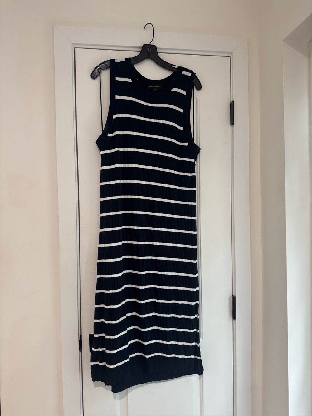 Banana Republic Navy and White Striped Midi Dress